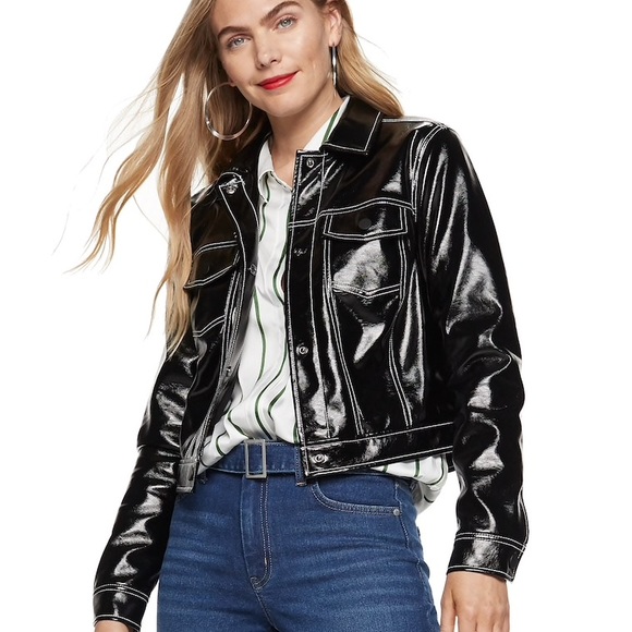 Jackets & Blazers - Nine West Faux-Leather Black Moto Trucker Jacket L